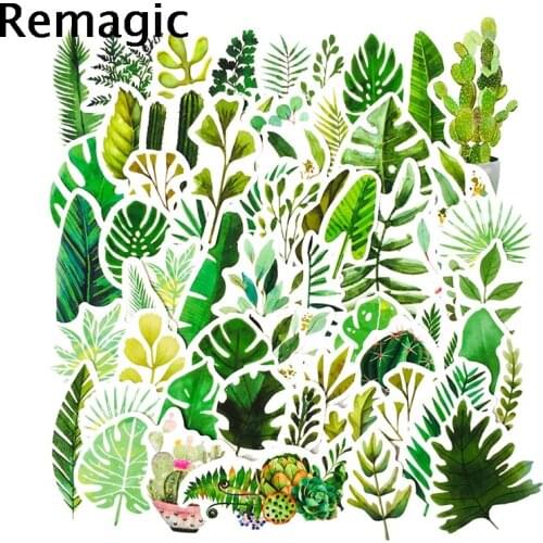 60pcs Green plant leaves Cartoon Children Stickers Skateboard Guitar Suitcase Girls Waterproof scrapbooking Kids Graffiti Toys