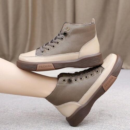 2021 Winter New Plus Velvet Flat Mid-High-Top Soft-Soled Casual Shoes