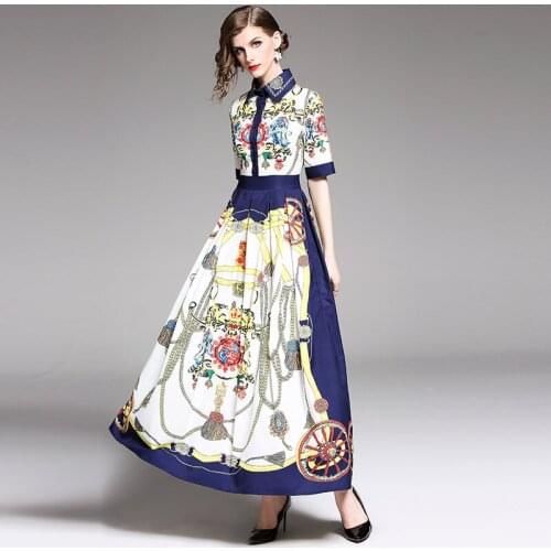 NR5-5F-512-A-8040 Runway Maxi Dress 2020 Summer Women Short Sleeve Long Dress