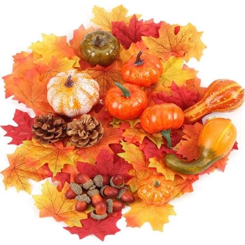 Fall Harvest Decor Prop Artificial Mini Pumpkin Gourd Acorn Berries Maple Leaf For DIY Halloween Thanksgiving Banquet Home Decor
