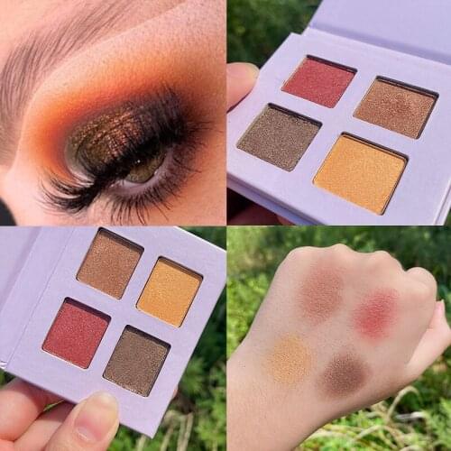 Pearlescent Matte 4 Color Eyeshadow Palette Waterproof Long Lasting Earth Eyeshadow Nude Shimmer Eye Pigments Square Makeup