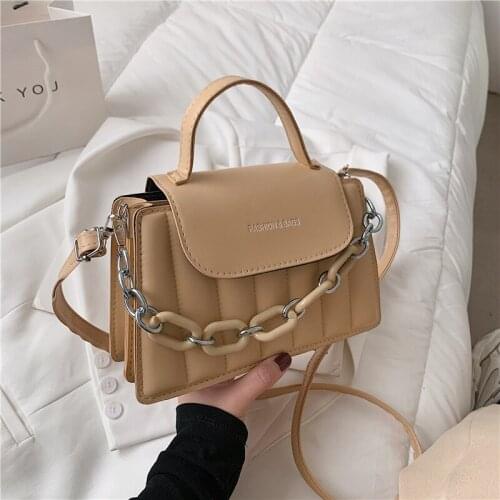 Casual Women Pure Color PU Leather Chain Shoulder Crossbody Messenger Bag Fashion Ladies Top-handle Handbags