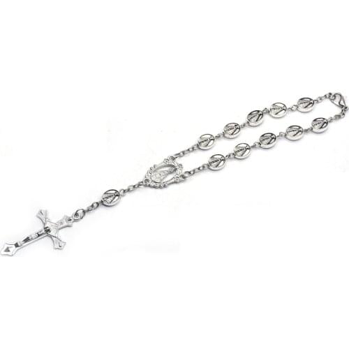 QIGO Vintage Metal Fatima Virgin Rosary Bracelet Cross Pendant Church Bracelet Religious Jewelry Accessories