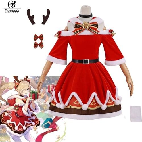 ROLECOS Game Genshin Impact Barbara Cosplay Costume Barbara Christmas Dress Halloween Cosplay Outfit Women Uniform with Horn