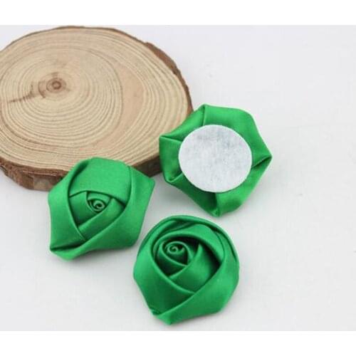 DIY 200Pcs/Lot 3.5cm Green Rose Flowers Handmade Satin Rose Ribbon Flowers DIY For Make Wedding Bouquet Flower Accessories