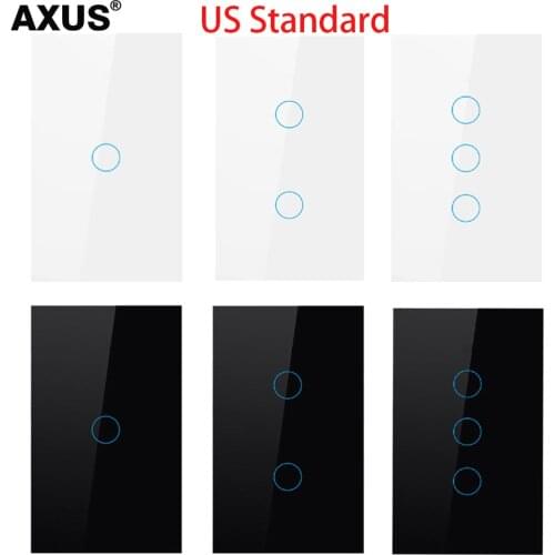AXUS US AC110-250 Tempered Black White Crystal Glass Touch Switch Power Led Panel Wall Light Switches 1/2/3 Gang Interruttore