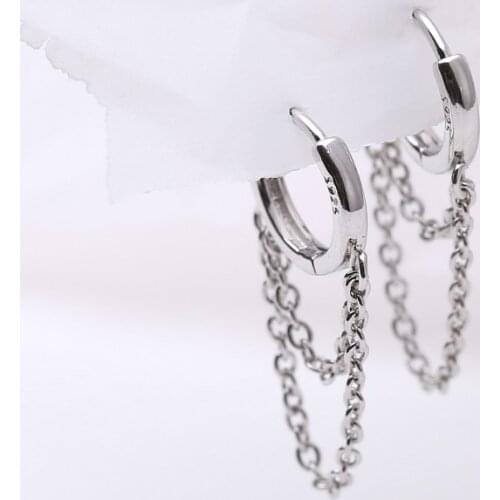 Real 925 Sterling Silver Double Layer Tassel Hoop Earrings For Women INS Popular Cold Style Women Fashion Jewelry Flyleaf New