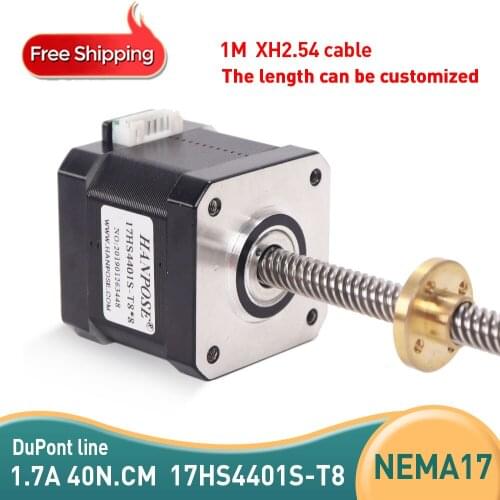 17HS4401S-T8*8 L500MM 12v stepper motor 1.7A 40N.CM 40mm Nema17 Screw Copper nut lead 2/4/8mm with XH2.54 line for 3D printer