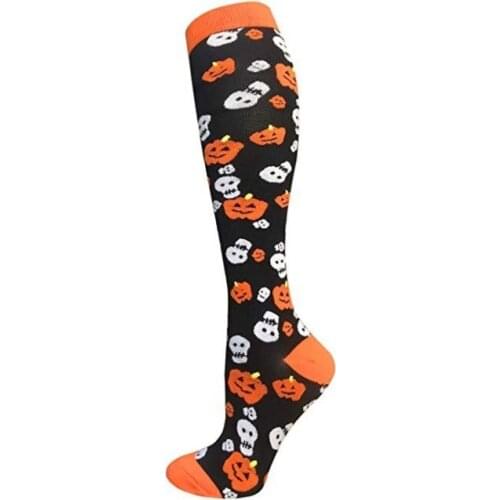 Unisex Halloween Sports Long Socks Adults Skull/Owl Print Knee-high Compression High Quality Socks Running Cycling Stockings
