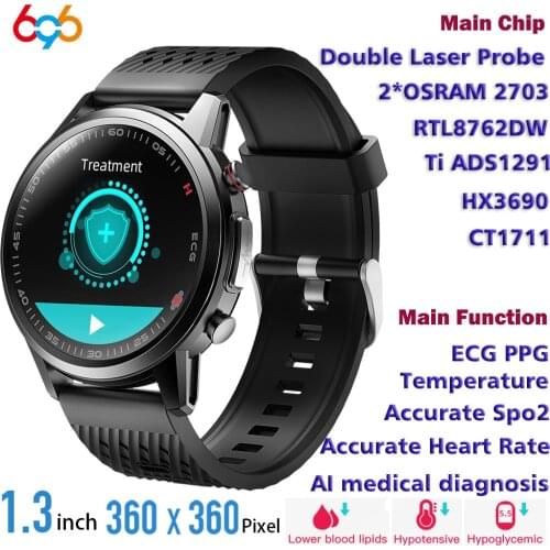 Professional Health Smart Watch Ti Chip Treat Three High With Double Laser Body Temperature Thermometer Spo2 ECG PPG Smartwatch