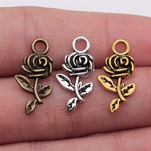 WYSIWYG 20pcs 21mm Charm Pendants Flower Rose Flower Rose Pendant Rose Flower Pendants For Jewelry Making 5 Colors