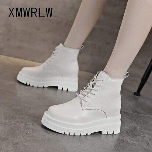 XMWRLW 2020 Spring Autumn Women Ankle Boots Split Leather High Heels Shoes For Women Autumn Boots Rubber Sole Ladies Boot Shoes