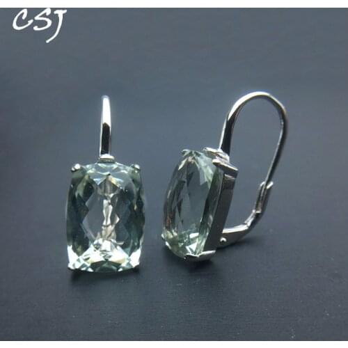 CSJ Elegant Natural Green Amethyst Earring Sterling 925 Silver Cushion 10*14mm 12Ct Fine Jewelry For Women Lady Party Gift Box