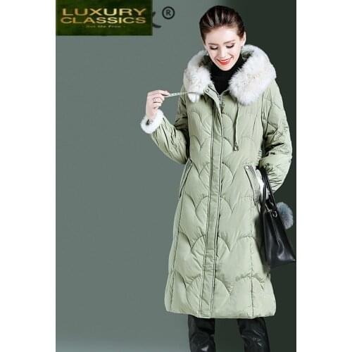 Female Winter Down Coat Real Raccoon Fur Hooded White Duck Down Jacket Women Korean Fashion Warm Brand Down Parkas 15830