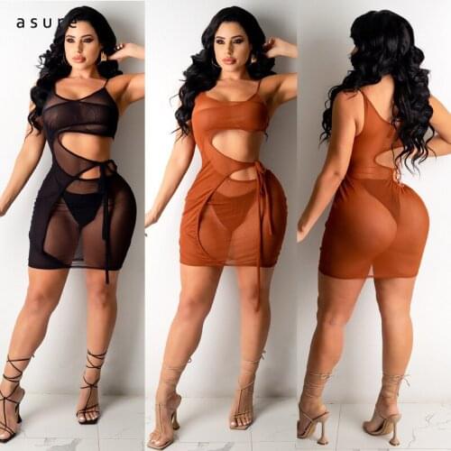 Women Sheath Bandage Dress 2021 Sexy Outfit Ladies Mesh Clothing Female Bodycon Party Night Cocktail Gothic Accessories M3052