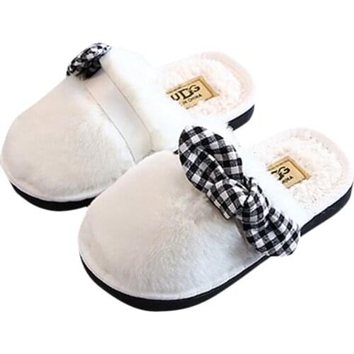 Winter Children Girls' Slippers Boys Girls Cute Bow Solid Color Soft Bottom Indoor Outdoor Warm Kids Home Cotton Wool Shoes