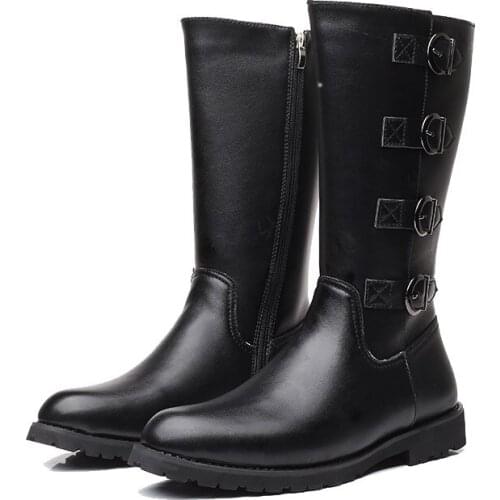 Pointed Toe Winter Long Tube Boots Mens Boots Zip Simple Military Boots High Tube Tooling Martin Boots All-match Leather Boots