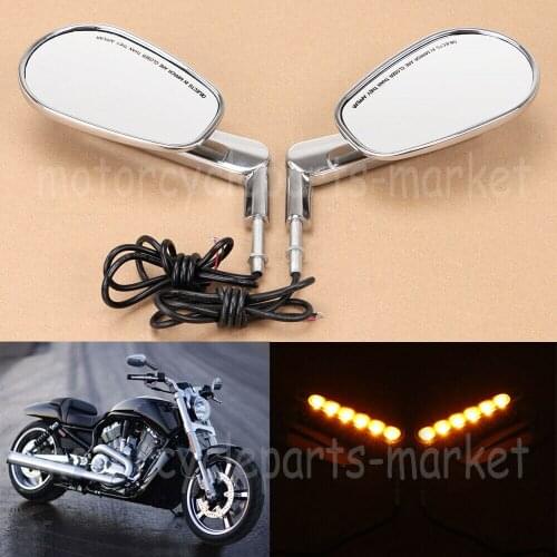1Pair Chrome Motorcycle Mirror Muscle LED Turn Signals Light Moto Rear side View mirrors case for Harley V-ROD VRSCF 2009-2017