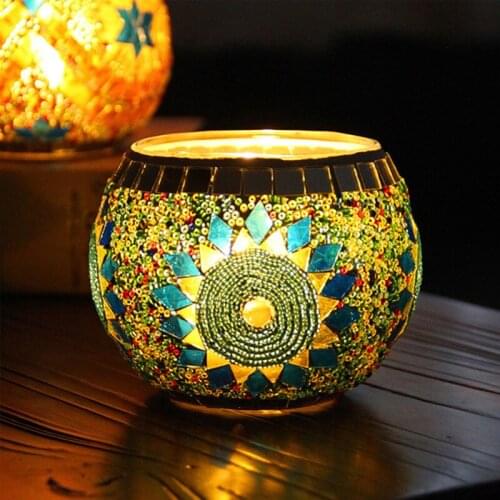 1pc Mosaic Candlestick Glass Candle Holder for Christmas Wedding Decoration Nordic Candle Stand