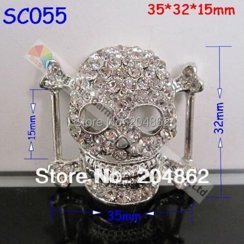 10pcs 15mm SKULL crystal buckle Diamante buckle Silver Tone DIY Garment Shoes Bag Browband accessories rhinestone slide buckles