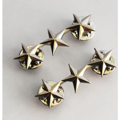 WW2 PAIR OF US OFFICER 3 STAR LIEUTENANT GENERAL RANK BADGES PIN SILVER