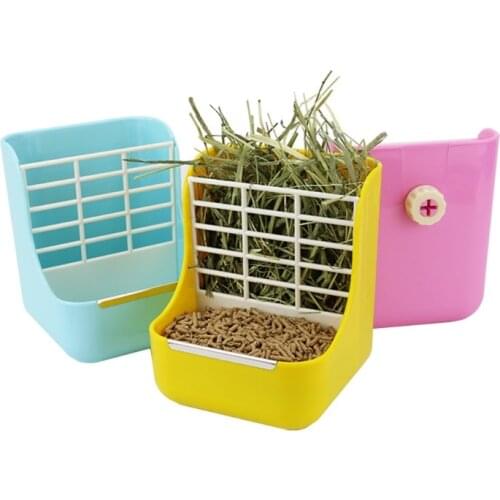 2 in 1 Food Hay Feeder for Guinea Pigs, Rabbits, Rats, Chinchilla, Feeding Bowl for Grass and Food