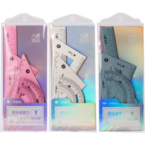 4PCS Math Ruler Geometry Tool Set Metal Aluminum Alloy Ruler Includes