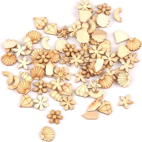 50Pcs mixed Mini pretty pattern natural Wooden Scrapbooking Craft for Embellishments Handmade Diy Accessory Decor 5-12mm MT1674