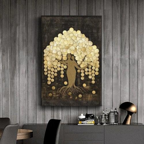 Abstract gold foil texture Canvas Print Paintings gold money tree Poster Nordic Wall Art Pictures Living Room Home Decor