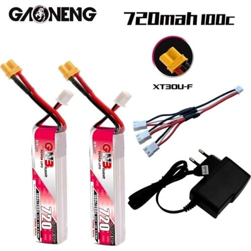 GAONENG GNB 2S HV Lipo Battery Max 200C 720mAh 7.6V XT30U-F Plug And Charger for RC FPV Whoop Frame Kit Tinywhoop Racing Drone