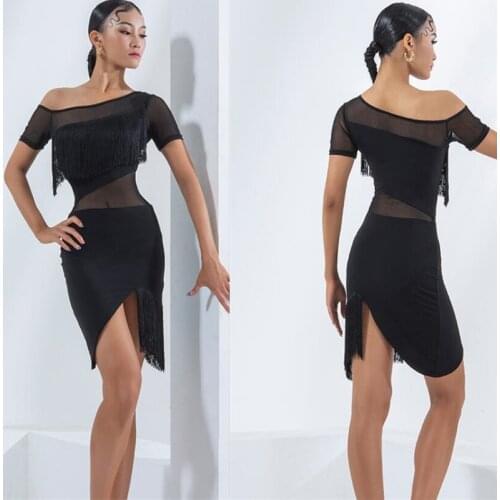 Fringe Latin Dance Dress adult junior Latin Dance latin split dress bachata dress salsa dress jive dress W21A170