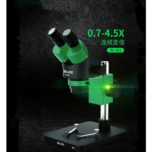 RELIFE RL-M3-B1 Binocular Microscope 7X-45X Zoom Mobile Phone Microscopes Tool PCB Board Repair+LED Light+Dust Mirror Stereo