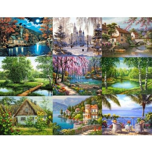 Villa Scenery DIY 5D Diamond Painting Full Round Resin Mosaic Landscape Diamond Embroidery Picture Rhinestone Home Decor GiftGJ7
