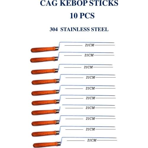 Cag Kabob Shish Skewers Flat Metal BBQ Barbecue Stainless Steel Roasting Needle with Wooden Handle Outdoor Camping BBQ Meat
