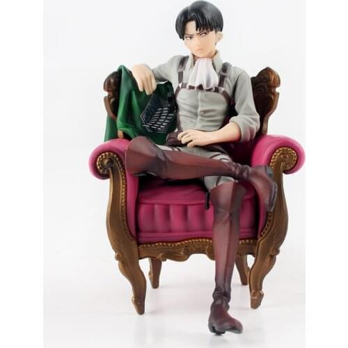 Cool Mini 13cm Attack on Titan Levi Ackerman Figure Anime Solider Levi Sleeping Chair Ver. PVC Action Figure Toy