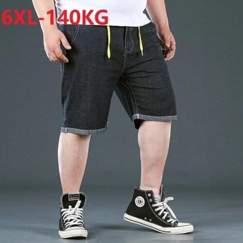 Summer denim Shorts Men cotton loose casual jeans shorts plus size 6XL 5XL big size elasticity high street shorts Elastic waist