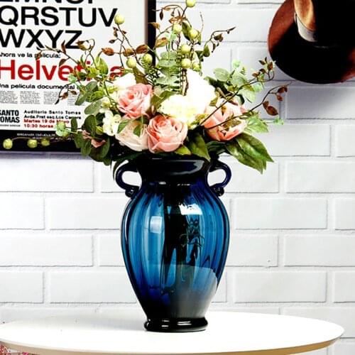 Europe glass vase Binaural blue vases tabletop living room Hydroponics Flower arrangement container home decorative vases