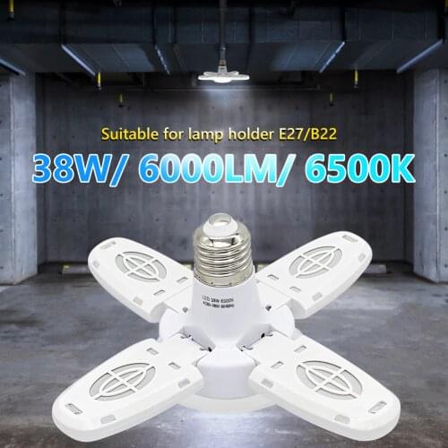Garage Light E27 B22 38W 6000LM LED Garage Ceiling Light Fixture Foldable Deformable Work Shop Dimmable Warehouse Lamp Lighting