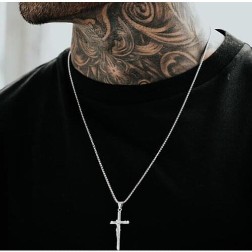 Jesus Crucifix Cross Pendant Necklace for Men Stainless Steel Dainty Everyday Street Style Male Jewelry