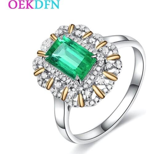 OEKDFN Vintage 100% 925 Sterling Silver Rings Emerald Gemstone Wedding Engagement Party White Gold Ring Fine Jewelry Wholesale