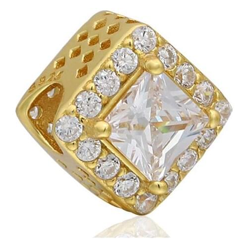 Leabyl Classic Gold Color Square Charms & Beads fit Bracelets & Bangles Full of White Crystal Big Hole Beads for DIY Jewelry