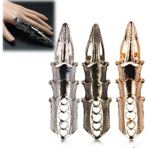 Fashion Punk Gothic Rock Roll Rings for Women Knight Skull Armor Knuckle Metal Full Finger Ring Party Vintage Jewelry Gift