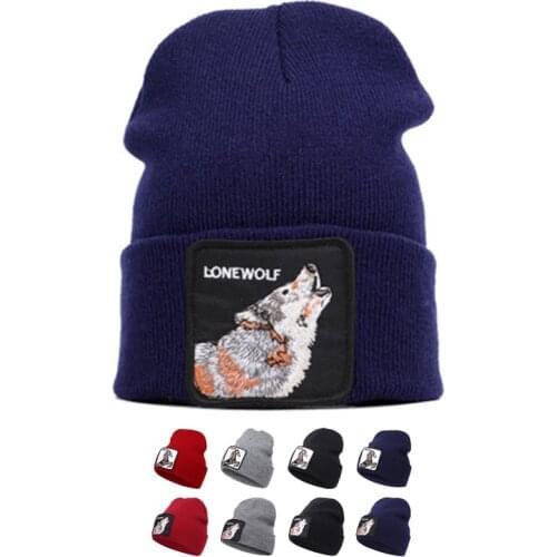 Fashion Knitted Beanies Hat Men Women Keep Warm Cap Animal Wolf Horse Embroidery Hats Polyester Solid Color Hip Hop Cap Dad Hats