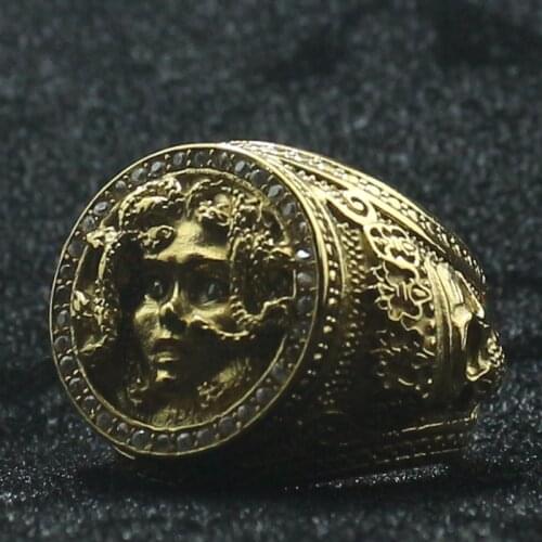 Unisex 316L Stainless Steel Clean Stone King Skull Gold-Color Medusa Newest Ring