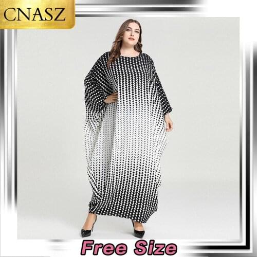 2020 New Arrival Large Size Womens Skirt Diamond-Shaped Printed Bat Sleeves Long-Sleeved Casual Dress Muslim Arabic Long Skirt