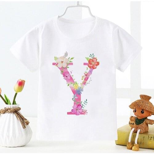 New Arrival Plant Letter Name Novelty Girls Tshirt Kawaii Casual T Shirt Boys Unisex Kids Clothing Crew Neck Girl Clothes Summer