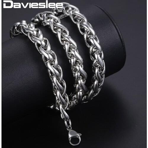 10mm Silver Color Stainless Steel Necklace for Men Braided Wheat Link Mens Necklaces Chains Jewelry Gift LKN262