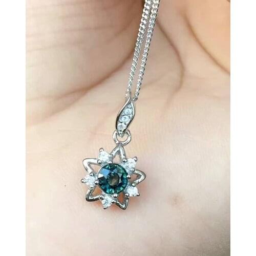 Natural blue sapphire gem pendant S925 silver Natural gemstone Pendant Necklace trendy Exquisite small women gril party jewelry