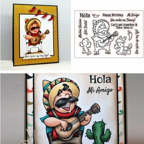 Hola Mi Amigo Clear Stamps For DIY Card Making Singing Cowboy+Spanish Phrases Kids Transparent Silicone Stamp new 2019