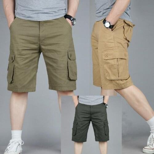 Straight Shorts Pants Men Multiple Pocket Overalls Outdoor Sports Joggers Streetwear Loose Cargo Five-point Trousers